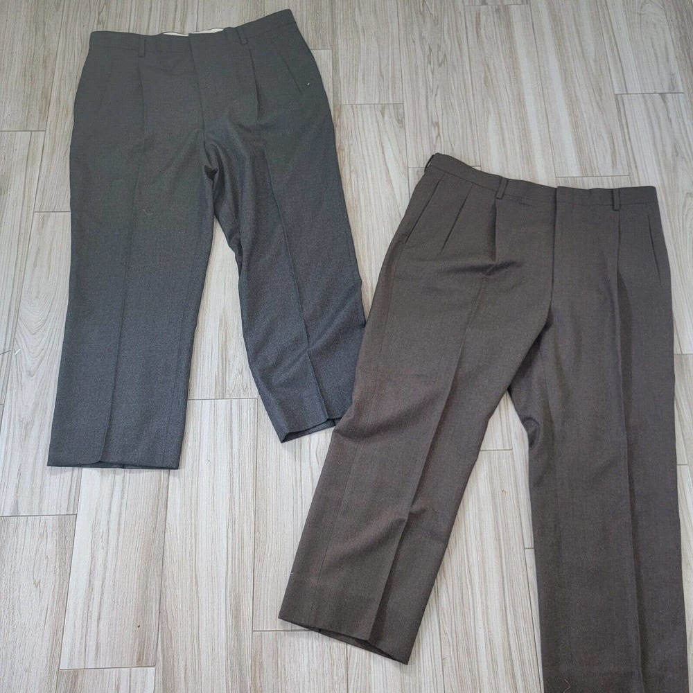 Lot 2 Lanificio Di Tollegno Wool Dress Pants Size 37x26 Pleated Front Gray Brown